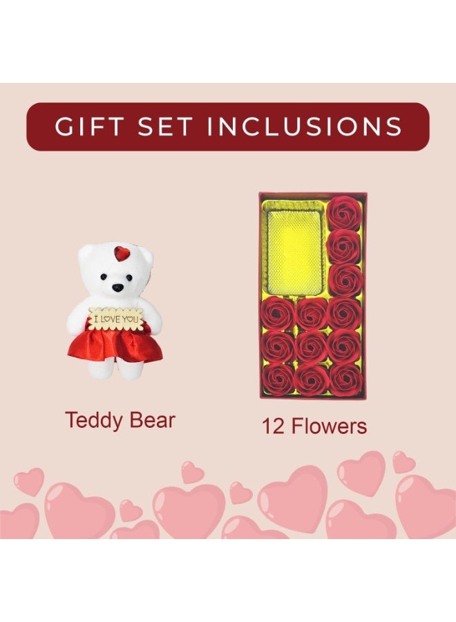 المنزل الذكي هوم سمارت: وردة صناعية ودب تيدي - 12 وردة ودب تيدي مع علبة هدايا جميلة للزوجة، والصديقة، والأم، والأخوات في أعياد الميلاد، وعيد الحب، والذكرى السنوية، والعيد، أو المناسبات الخاصة. - Image 3